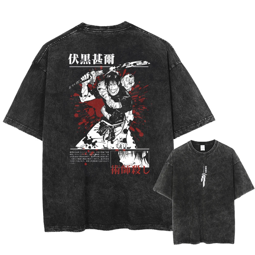 Anime 【Jujutsu Kaisen】 Character Series "Fushiguro Toji" Graphic Print Washed T-shirt