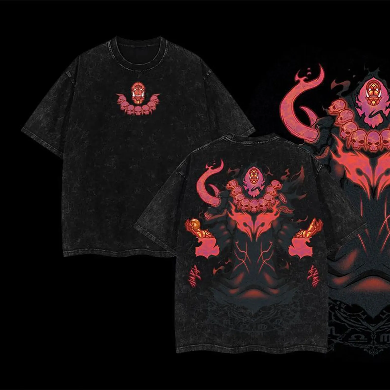 Sung Jin-Woo Solo Leveling AnimeDouble Printed Oversize Lightweight Acid Washed Tee-Limited Edition