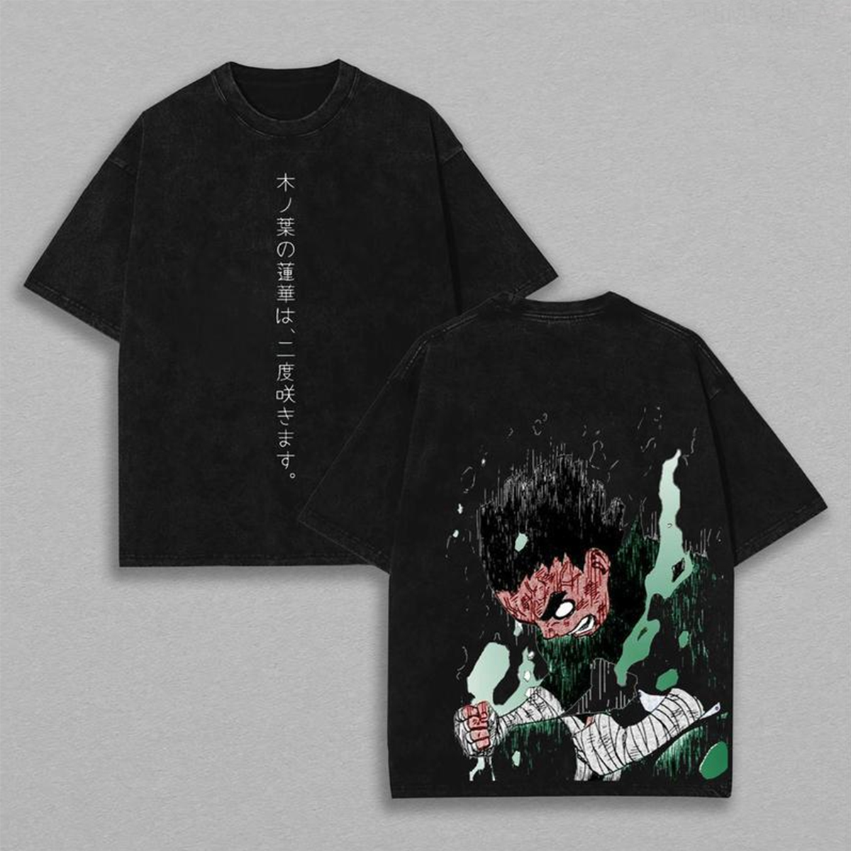 Rock Lee - Naruto Anime Double Printed Vintage Washed Tee Unisex