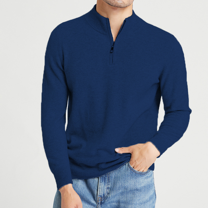 Men's Cashmere Stand Collar Zipper Basic Sweater