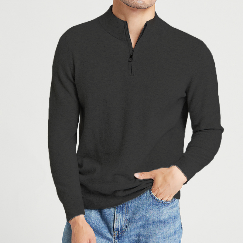 Men's Cashmere Stand Collar Zipper Basic Sweater