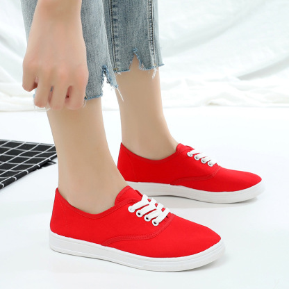 Women's Solid Color Minimalist Shoes, Lace Up Lightweight Soft Sole Casual Shoes, Low-top Walking Canvas Shoes
