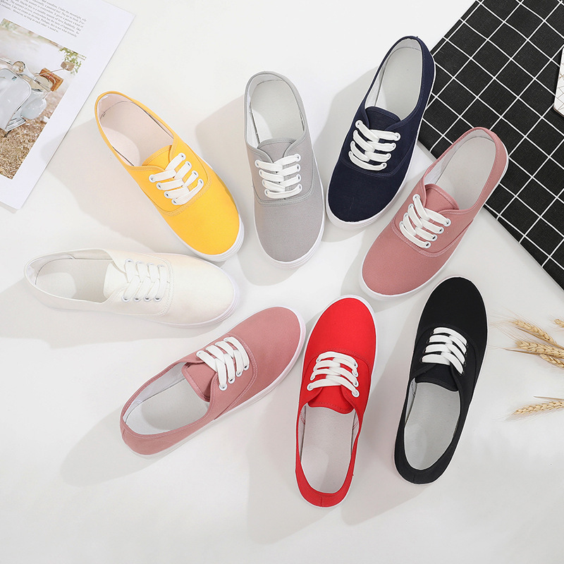 Women's Solid Color Minimalist Shoes, Lace Up Lightweight Soft Sole Casual Shoes, Low-top Walking Canvas Shoes