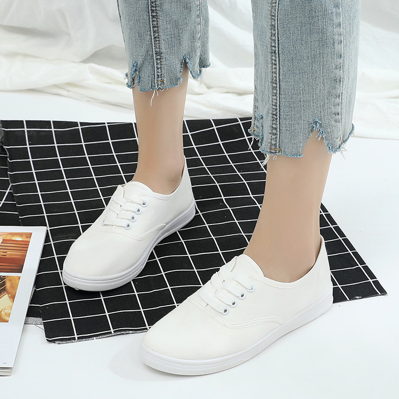 Women's Solid Color Minimalist Shoes, Lace Up Lightweight Soft Sole Casual Shoes, Low-top Walking Canvas Shoes