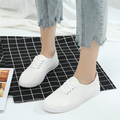 Women's Solid Color Minimalist Shoes, Lace Up Lightweight Soft Sole Casual Shoes, Low-top Walking Canvas Shoes