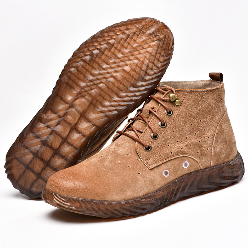 Mens Hiking Boots Men's Work Boots Steel Toe Cap Cow Leather Shoes Men Outdoor Anti-slip Puncture Proof High Top Safety Shoes Casual Boots