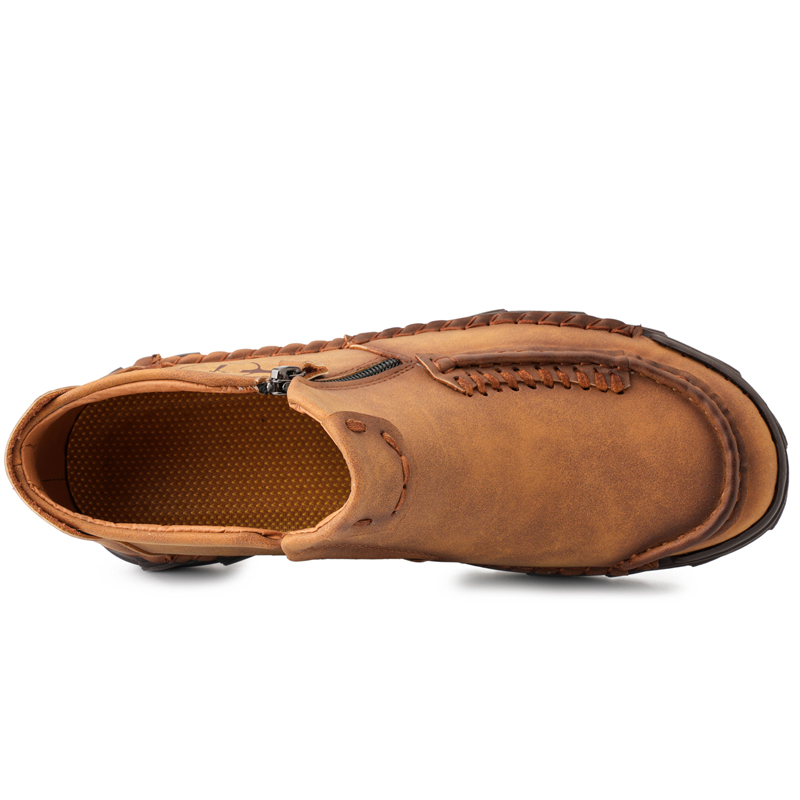 Men's Casual Leather Hand-Stitched Comfortable Non-Slip Slip-On Driving Shoes