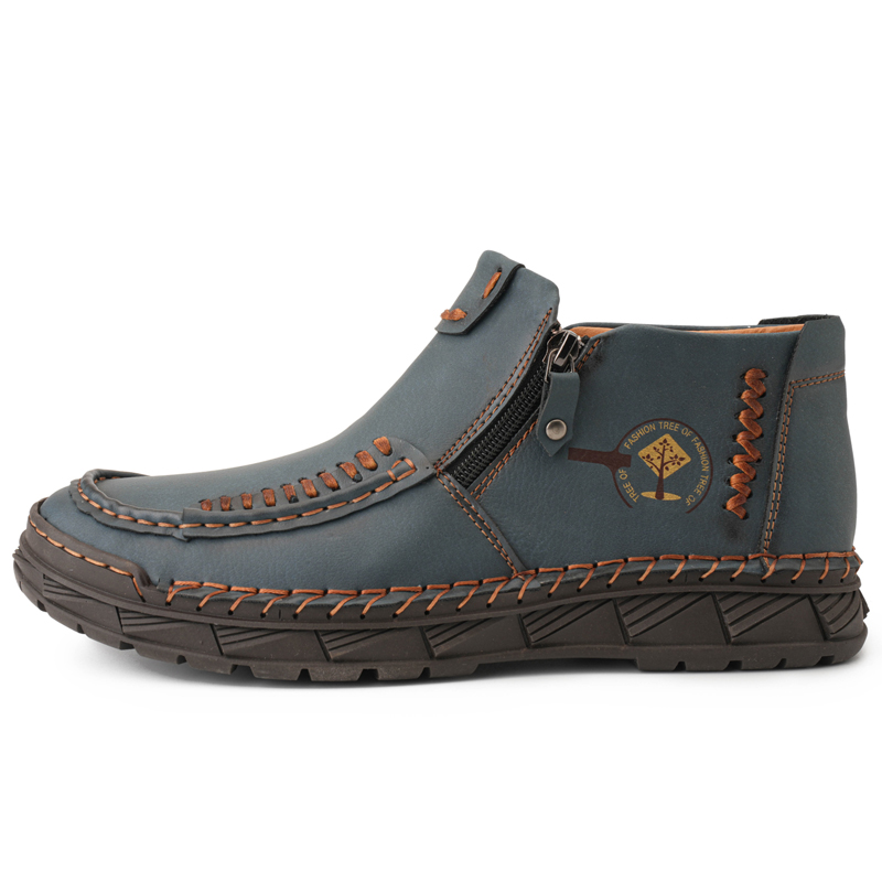 Men's Casual Leather Hand-Stitched Comfortable Non-Slip Slip-On Driving Shoes