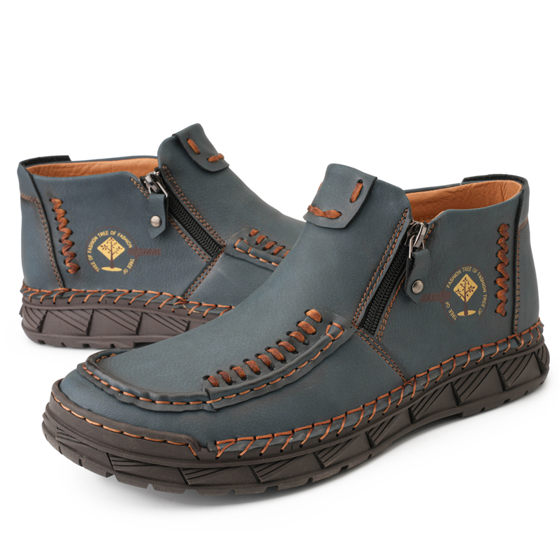 Men's Casual Leather Hand-Stitched Comfortable Non-Slip Slip-On Driving Shoes