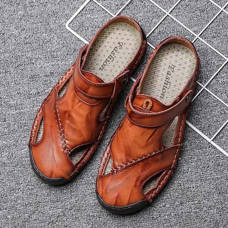🔥On This Week Sale 70% OFF🔥Mens Casual Comfy Leather Slip On Sandals, Comfy Orthopedic Walking Shoes