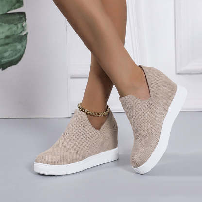 Women's Round Toe Wedge Inner Booster Eyelet Casual Shoes