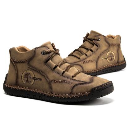 Catenize Men's Vintage Hand Stitching Comfort Soft Leather Boots