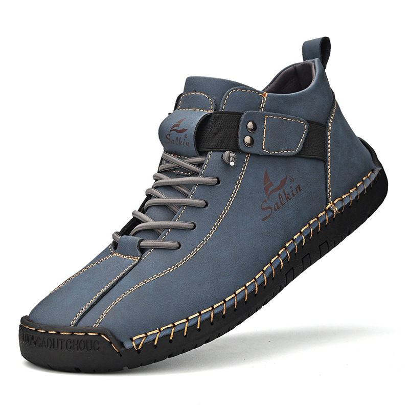 Men's stitched leather shoes casual Martin boots