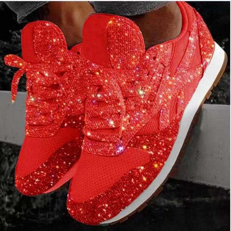 New Flat Mesh Rhinestone Sneakers