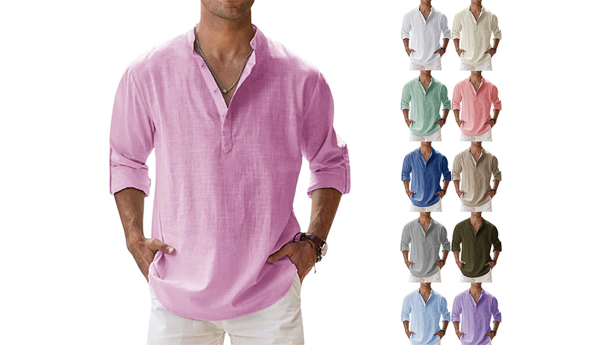 Men's Cotton Linen Casual Long Sleeve Shirt