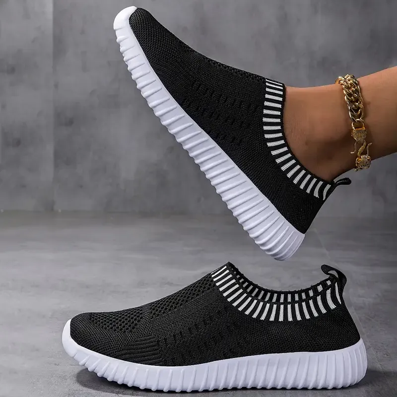 🔥Last Day Promotion 70% OFF🔥Women's Breathable Knit Sneakers Casual Lace Up Outdoor Shoes Lightweight Solid Color Shoes