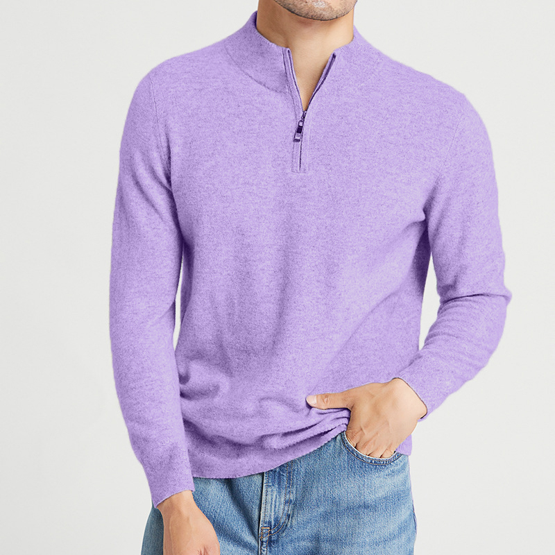 Men's Cashmere Stand Collar Zipper Basic Sweater