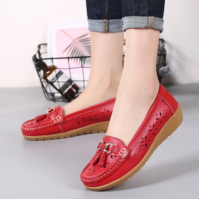 Women's hollow soft leather breathable moccasins sandals