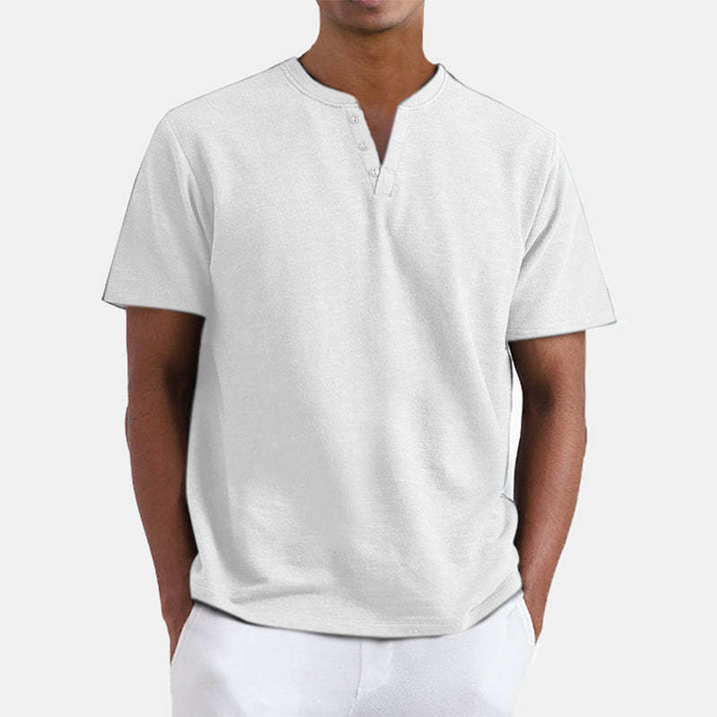 Men's Summer Solid Color Henley Short Sleeve T-shirt