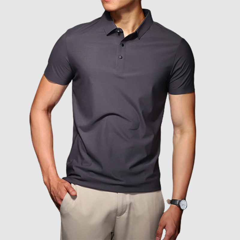 Men's summer ice silk without trace business lapel solid color simple t-shirt