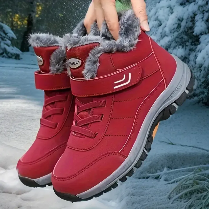 Women's Non Slip Faux Fur Lined Thermal Snow Boots, Slip On Wear Resistance Warm Winter Boots, Comfortable Hiking Boots Snow Shoes Hiking Shoes