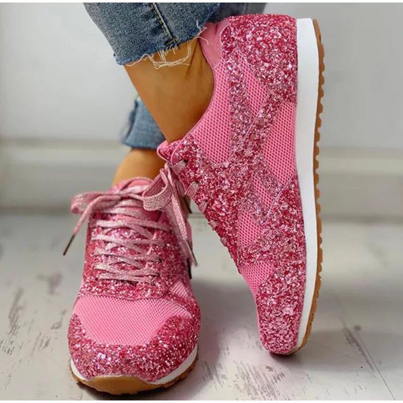 New Flat Mesh Rhinestone Sneakers