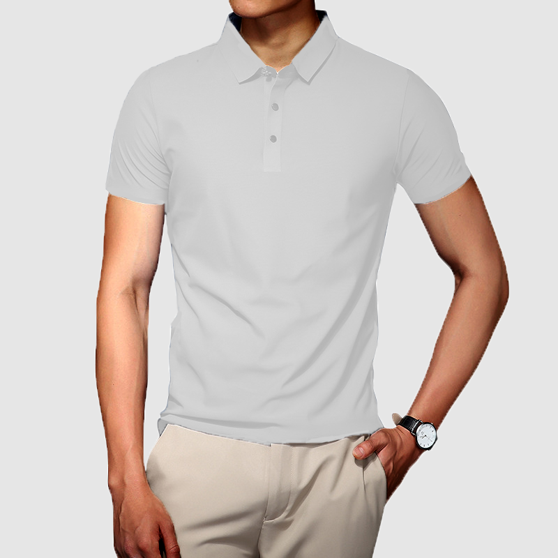 Men's summer ice silk without trace business lapel solid color simple t-shirt