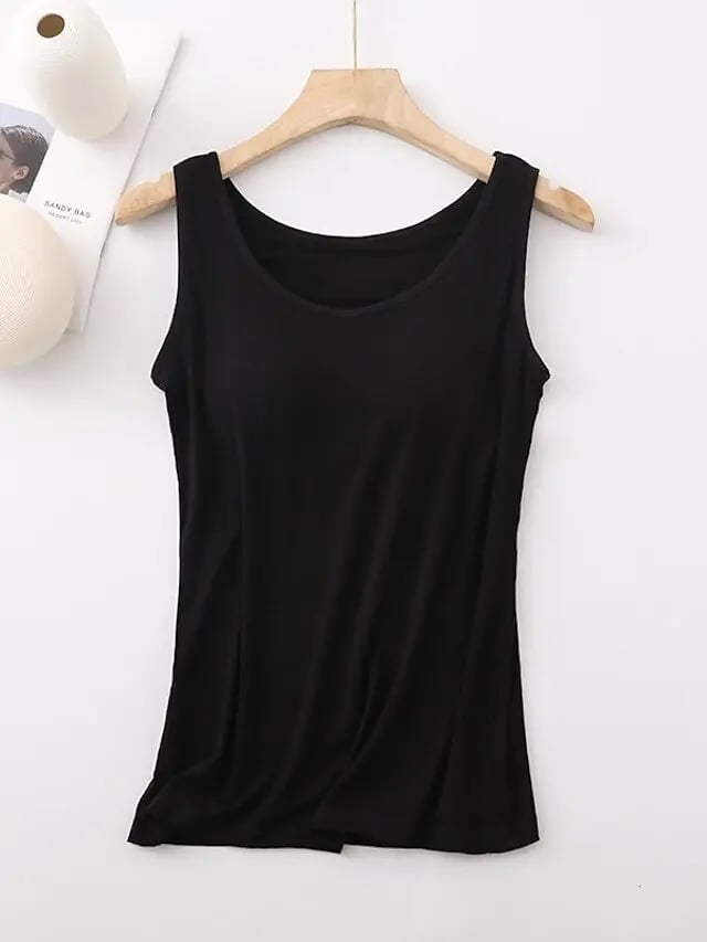 Women's Tank Top with Built-In Bra, Sleeveless Casual Basic Round Neck Regular