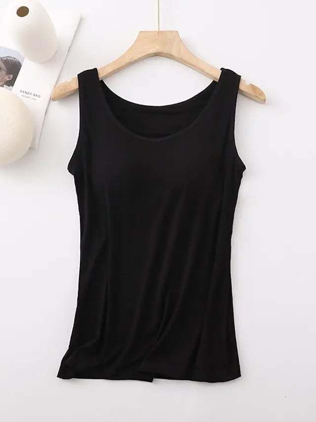 Women's Tank Top with Built-In Bra, Sleeveless Casual Basic Round Neck