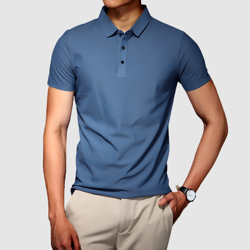 Men's summer ice silk without trace business lapel solid color simple t-shirt