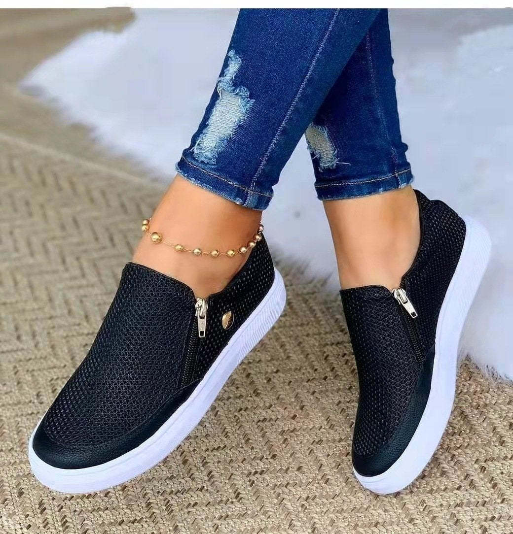 Simple Fashion Zipper Flat Shoes