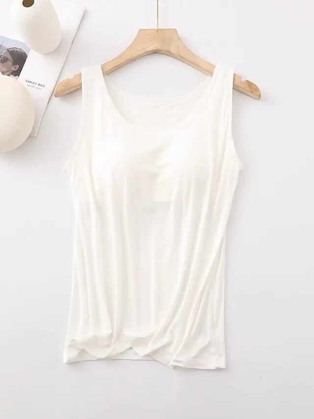 Women's Tank Top with Built-In Bra, Sleeveless Casual Basic Round Neck Regular