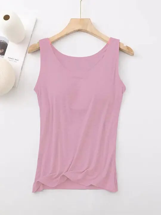 Women's Tank Top with Built-In Bra, Sleeveless Casual Basic Round Neck Regular