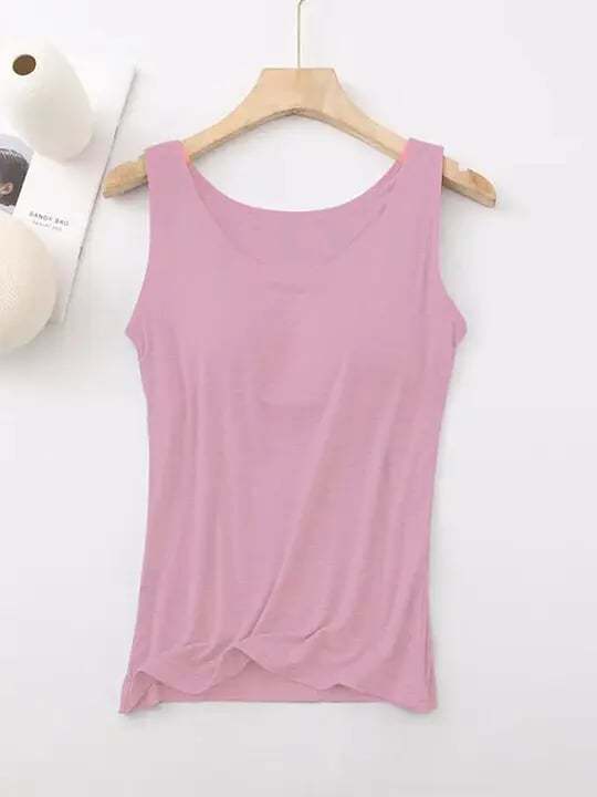 Women's Tank Top with Built-In Bra, Sleeveless Casual Basic Round Neck Regular