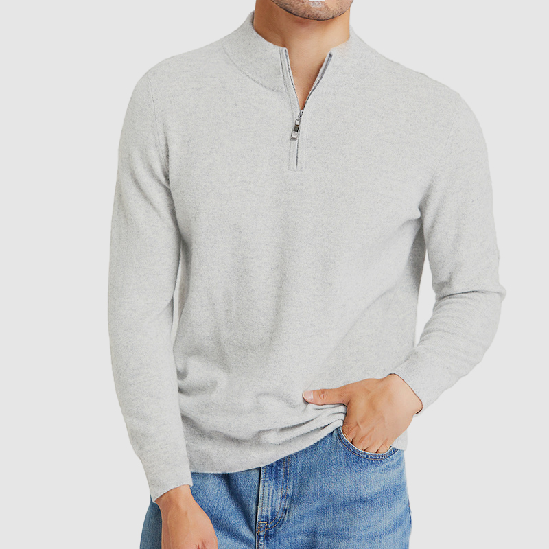 Men's Cashmere Stand Collar Zipper Basic Sweater