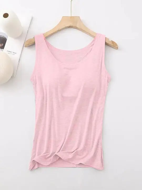 Women's Tank Top with Built-In Bra, Sleeveless Casual Basic Round Neck Regular