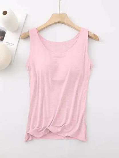 Women's Tank Top with Built-In Bra, Sleeveless Casual Basic Round Neck Regular