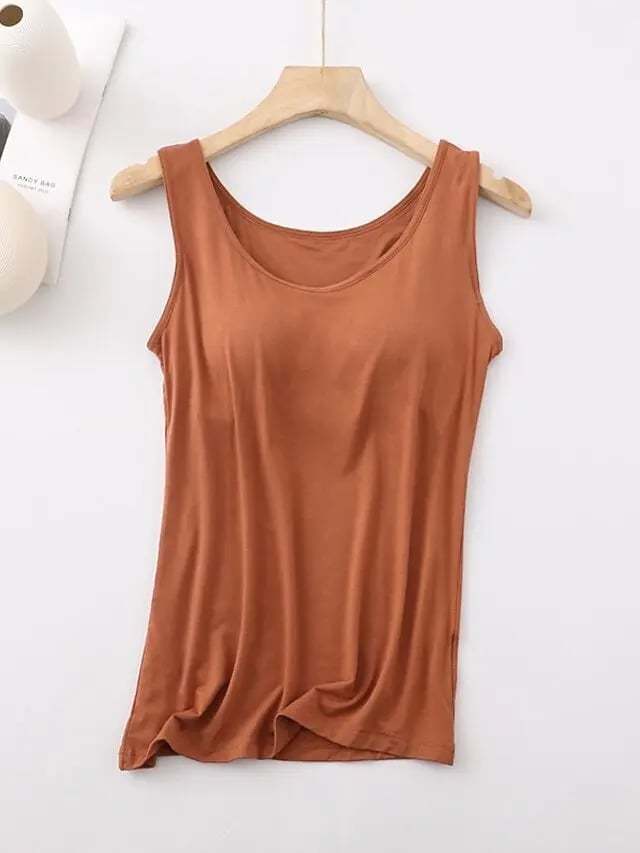 Women's Tank Top with Built-In Bra, Sleeveless Casual Basic Round Neck Regular
