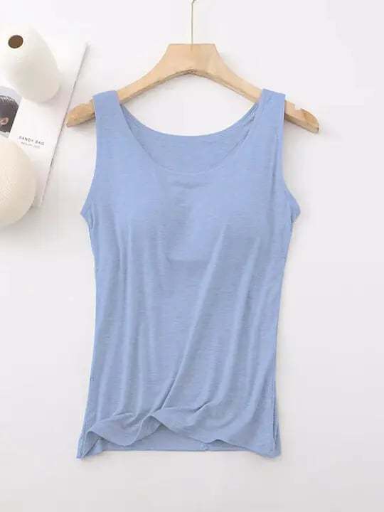 Women's Tank Top with Built-In Bra, Sleeveless Casual Basic Round Neck Regular
