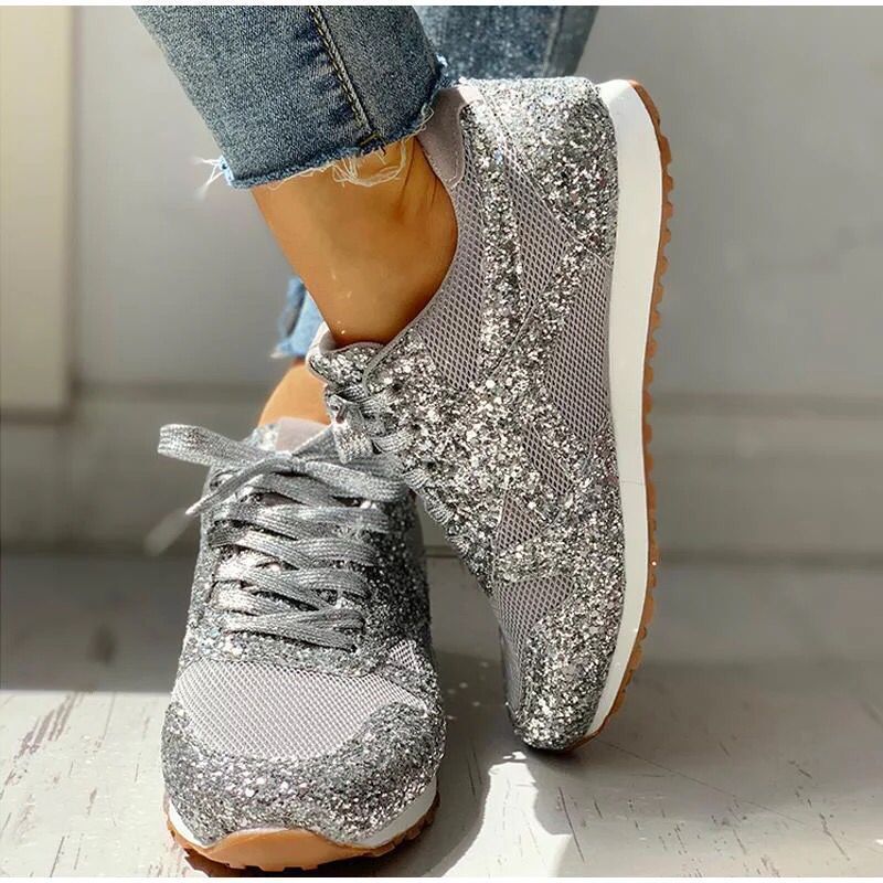 New Flat Mesh Rhinestone Sneakers