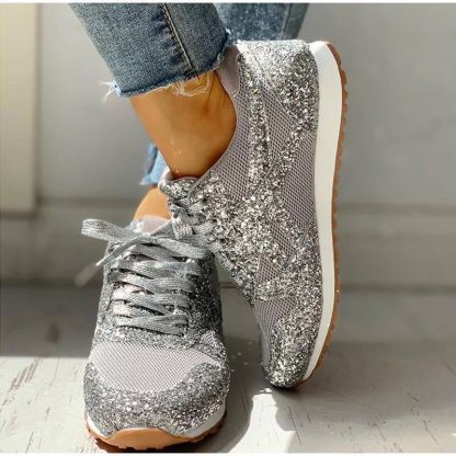 New Flat Mesh Rhinestone Sneakers