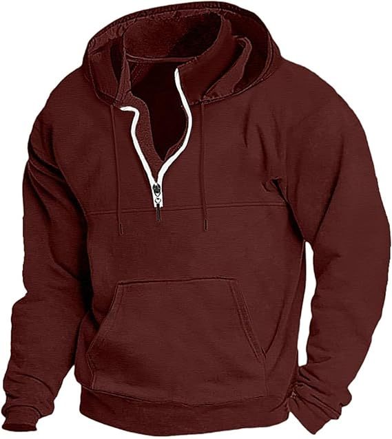 Men's Autumn and Winter Zipper Hoodie Casual Sports with Pocket Sweater Solid Color Loose Long Sleeve Jacket