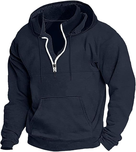 Men's Autumn and Winter Zipper Hoodie Casual Sports with Pocket Sweater Solid Color Loose Long Sleeve Jacket