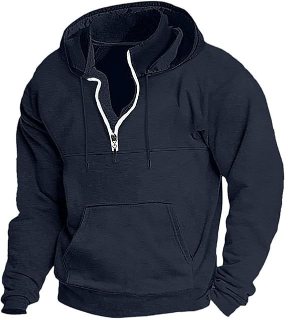 Men's Autumn and Winter Zipper Hoodie Casual Sports with Pocket Sweater Solid Color Loose Long Sleeve Jacket
