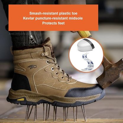 High-top winter warm safety shoes, waterproof and comfortable industrial work shoes, anti-breaking and anti-puncture labor insurance shoes, non-slip sports shoes