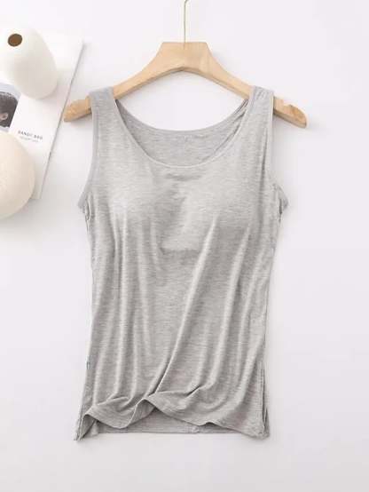 Women's Tank Top with Built-In Bra, Sleeveless Casual Basic Round Neck Regular