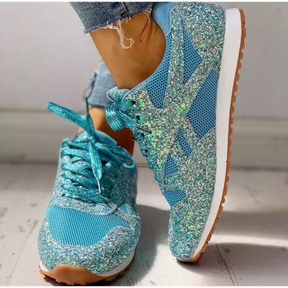 New Flat Mesh Rhinestone Sneakers