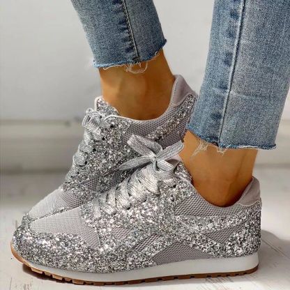 New Flat Mesh Rhinestone Sneakers
