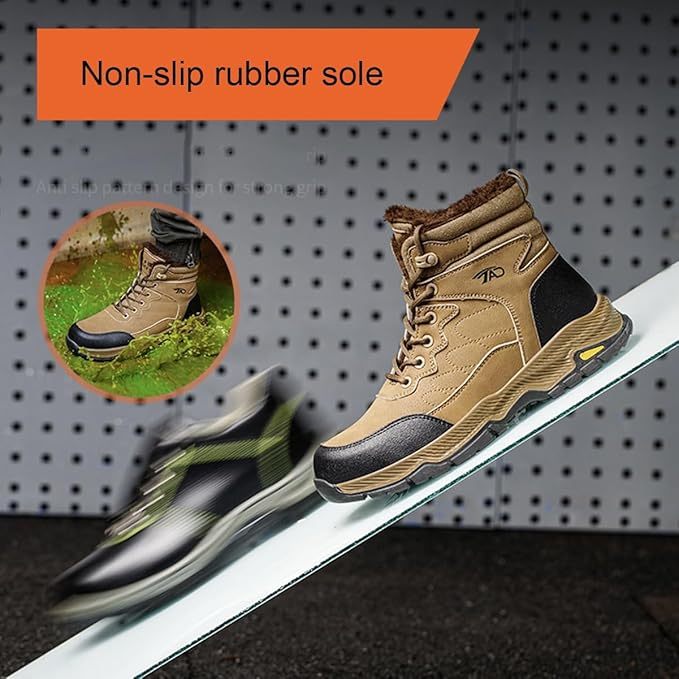 High-top winter warm safety shoes, waterproof and comfortable industrial work shoes, anti-breaking and anti-puncture labor insurance shoes, non-slip sports shoes
