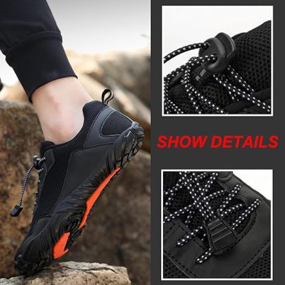 Men's Mesh Drawstring Trail Running Shoes Slip On Wide Toe Box Minimalist Training Shoes Casual Anti-Slip Lightweight Walking Hiking Shoes